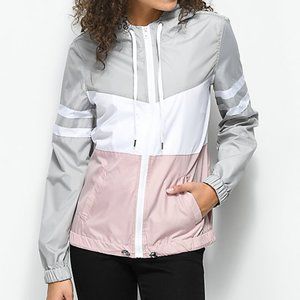 Mauve, grey and white windbreaker